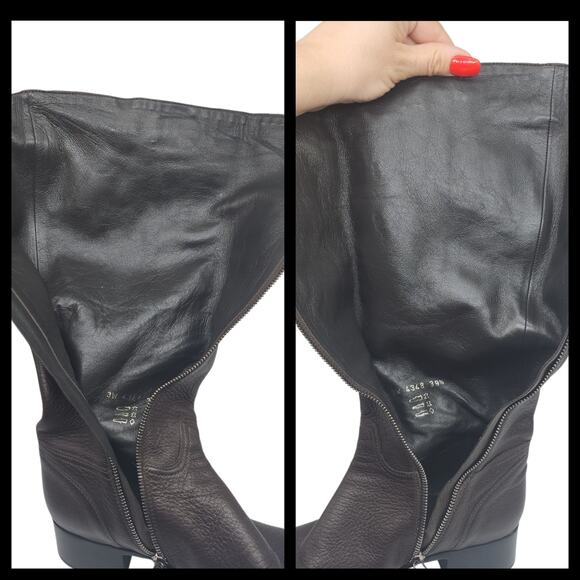 Prada Boots Womens 39.5 9.5 Brown Leather Knee High Block Heel Riding Side Zip - Picture 13 of 16